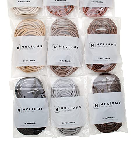 Heliums Gray Large Hair Elastics, 2.25 Inch 4mm Ponytail Holders, Match Your Hair Color Neutral Shades - 30 Pack