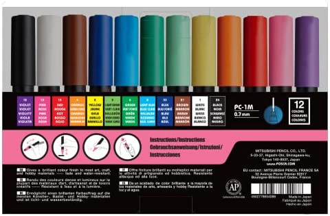 Uni-posca Paint Marker Pen - Extra Fine Point - Set of 12 (PC-1M12C)