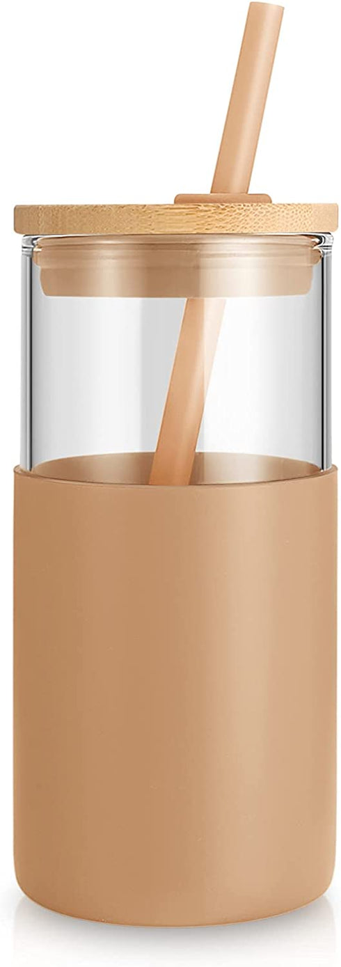 tronco 16oz Glass Tumbler Straw Silicone Protective Sleeve Bamboo Lid - BPA Free