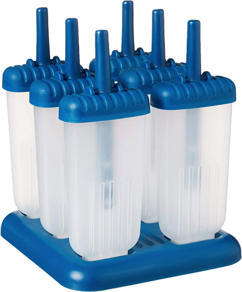 Tovolo Groovy, Drip-Guard Handle 4 Ounce, Set of 6 Ice Pop Molds, Popsicle Makers with Reusable Sticks, Mess-Free Frozen Treats, Blueberry