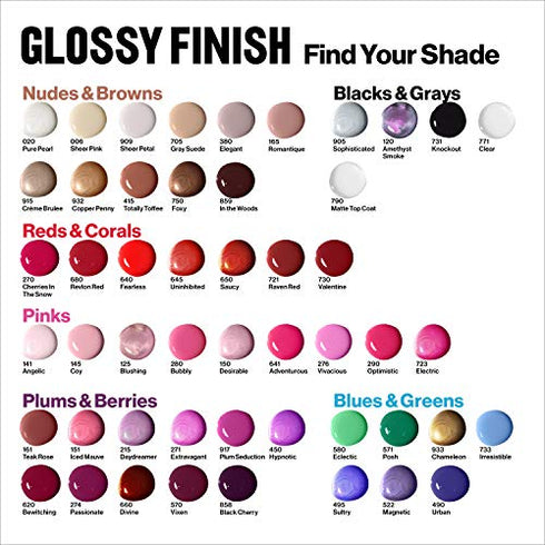 Revlon Nail Enamel, Chip Resistant Nail Polish, Glossy Shine Finish, in Red/Coral, 270 Cherries In The Snow, 0.5 oz