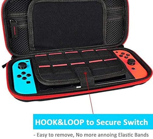 Daydayup Switch Case and Tempered Glass Screen Protector Compatible with Nintendo Switch - Deluxe Hard Shell Travel Carrying Case, Pouch Case for Nintendo Switch Console & Accessories, Streak Red