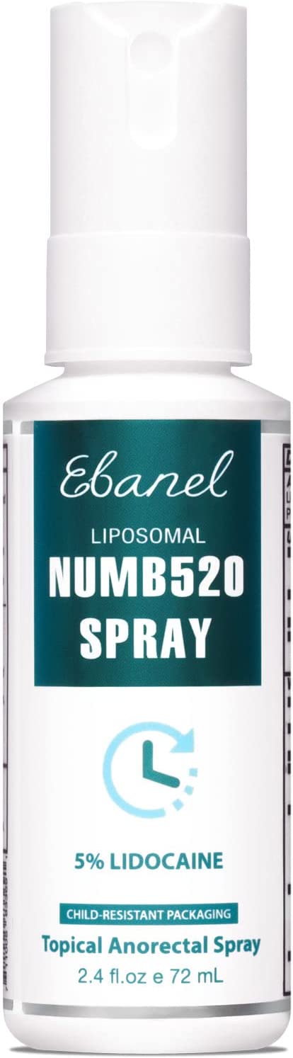 Ebanel 5% Lidocaine Spray Pain Relief Maximum Strength Liposomal Numb520 Numbing Spray 2.4 Fl Oz Topical Anesthetic Hemorrhoid Treatment Spray with Phenylephrine, Arginine for Local and Anorectal Uses