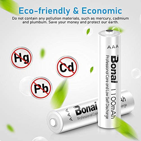 BONAI AAA Rechargeable Batteries 1.2V 1100mAh Ni-MH High-Capacity Triple-A Battery for Clocks, Remotes, Toys, Cameras, Flashlights, Games Controllers, E-Toothbrushes, Shavers, and More-16 Pack