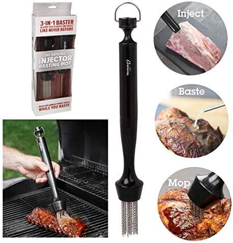 Camerons 3-in-1 Injector Basting Mop - The Holiday for The Serious Barbeque 'er - Includes Chain Mop, Meat Marinator, and Barbecue Baster- Injector Handle Pumps Sauce While You Baste
