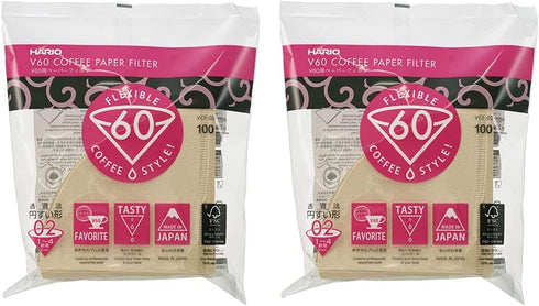 Hario 02 100-Count Coffee Natural Paper Filters, 2-Pack Value Set (Total of 200 Sheets)