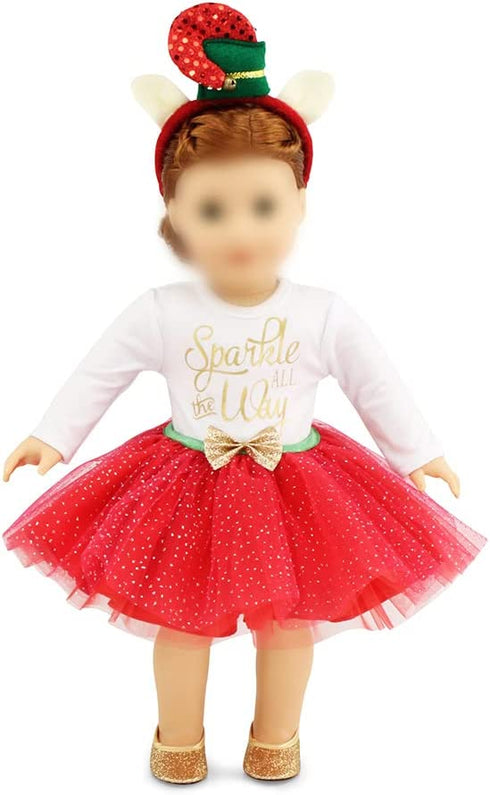 Emily Rose 18 Inch Doll Clothes - 5 PC Holiday Tutu Accessories Outfit Gift Set, Including Shoes and Elf Headband Accessory! | Gift Boxed! | Fits Most 18" Dolls