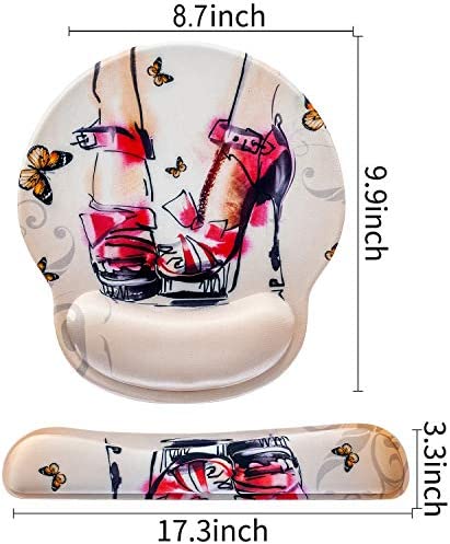 Ergonomic Memory Foam Mousepad Keyboard Wrist Rest Support Set - Mouse Pad Wrist Rest for Computer/Gaming/Office - Comfortable & Lightweight for Easy Typing & Pain Relief(Red High Heels & Butterflies)