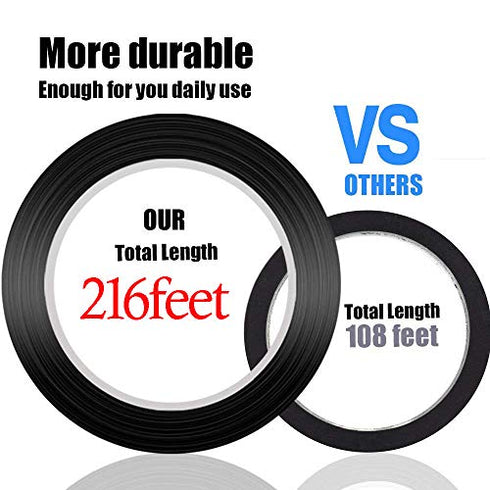 6 Pack 6mm 1/4 Inch Width Graphic Art Tape Adhesive Artist Tape, Whiteboards Chart PET Thin Tape, 216 Feet Long per Roll (Black)