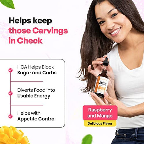 Garcinia Cambogia - Appetite Suppressant for Weight Loss - Stronger Than Pills & Capsules (60% HCA) 4X Ultra Concentrated Liquid Supplement - Carb Blocker - 2 fl. oz. Natural Raspberry Mango