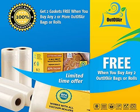 Upper and Lower Gasket Replacements for FoodSaver (2 Foam Gaskets) - Fits V2200, V2400, V2800, V3000, V3200 Series Vacuum Sealers (Replaces Food Saver T910-00075) by OutOfAir