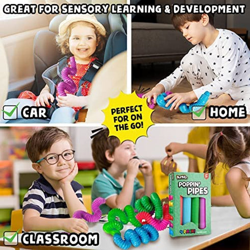 BUNMO Pop Tubes Large 4pk | Toddler Sensory Toys | Hours of Fun for Kids | Imaginative & Stimulating Creative Learning | Connect, Stretch & Play