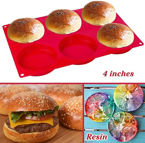 Webake Silicone Molds for 3 Inch and 4 Inch Round Disc Pan for Cake, Muffin Top, Bun, Custard, Tart, Resin Coaster, 6 Cavity, Red Set of 2