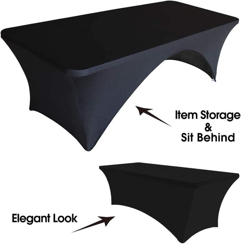 Eurmax USA Spandex Table Cover 5 ft. Fitted 30+ Colors Polyester Tablecloth Stretch Spandex Table Cover-Table Toppers,5 FT Table Cover Open Back?5Ft,Black?