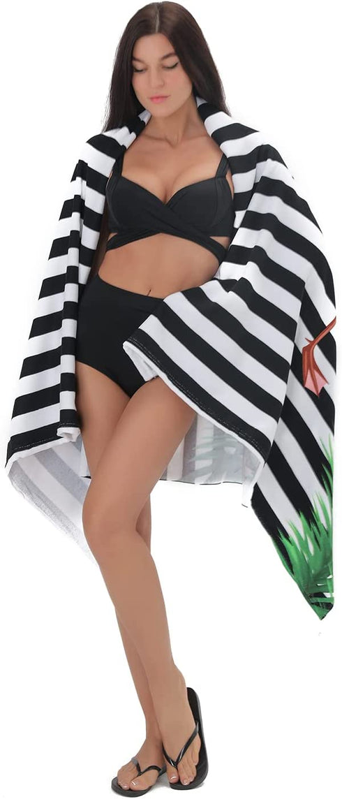 NovForth Oversized Beach Towel 41x73inch Extra Large Microfiber Striped Sand Free Pool and Swim Towels Quick Dry for Adults and Kids Super Absorbent (Flamingo, 41"x73")