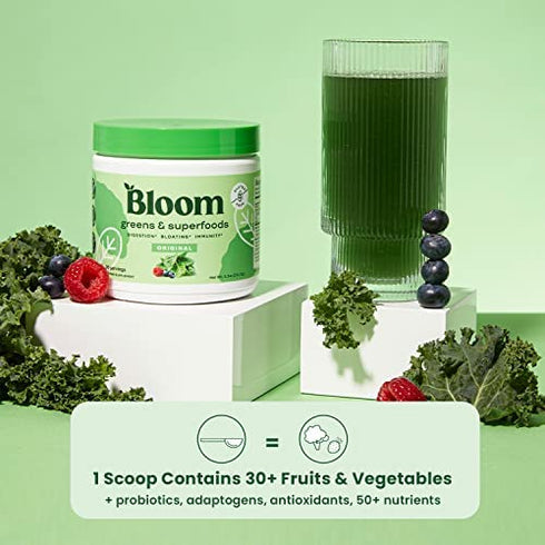 Bloom Nutrition Green Superfood | Super Greens Powder Juice & Smoothie Mix | Complete Whole Foods (Organic Spirulina, Chlorella, Wheat Grass), Probiotics, Digestive Enzymes, & Antioxidants (Original)