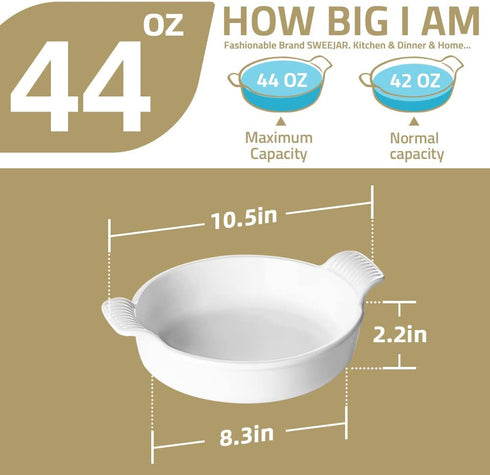 SWEEJAR Ceramic Baking Dish, 8 Inches Cake Baking Pan for Brownie, Porcelain Round Bakeware with Double Handle for Casserole, Lasagna, Family Dinner (Navy)