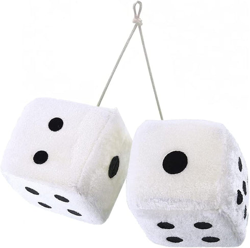 Zone Tech Pair Black and White Mirror Fuzzy Dice – 3” Pair Black and White Plush Car Decorative Hanging Mirror Fuzzy Dice Pair