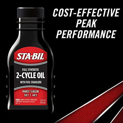 STA-BIL Full Synthetic 2-Cycle Oil - With Fuel Stabilizer For Up To 12 Months Protection - 5 Gallon Multi-Mix - 50:1/40:1 Mix Ratios - Low Smoke Formula, 2.6 fl. oz. (22403)