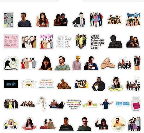 50pcs TV Show New Girl Vinyls Stickers Laptop Sticker Waterproof Stickers Luggage Skateboard Water Bottle Stickers Decal Bicycle Bumper Snowboard Decorate Gift for Kid ?New Girl?