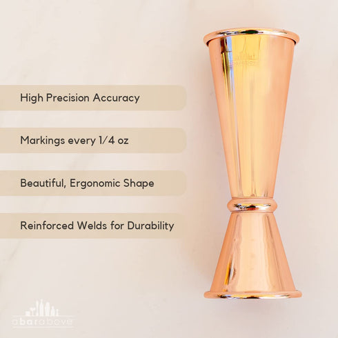 A Bar Above Bar Jigger - Copper-Finished Japanese Jigger with Measurements Inside - Cocktail Measuring Jigger - Steel Measuring Tool for Bartenders - Jigger 2 oz 1 oz - Jiggers and Pourers