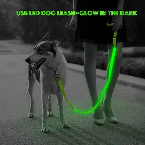 Illumifun LED Dog Leash, USB Rechargeable Pet Leash Glow in The Dark, 47.2inch Nylon Light Dog Leash for Your Dog Walking at Night (Green)