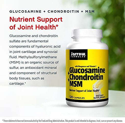 Jarrow Formulas Glucosamine + Chondroitin + MSM - 120 Capsules - Nutrient Support of Joint Health - With Vitamin C & Manganese - 30 Servings