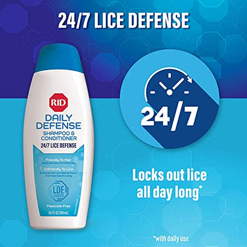 RID Daily Defense Lice Shampoo & Conditioner, Used Daily Provides 24/7 Defense Against Head Lice, 100% Effective, 10.1 Ounce