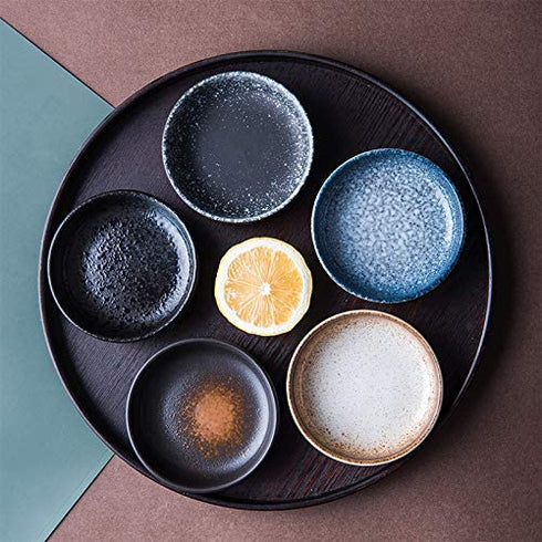 3.5 Inch Japanese Style Classic Porcelain Side Dish Bowl Seasoning Dishes Soy Dipping Sauce Dishes-Set of 6-Black