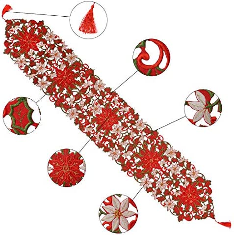 Simhomsen Small Short Christmas Holiday Poinsettia Doliy Table Runners Dresser Scarves 13 × 36 Inch