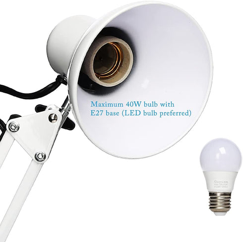 Gupuzm Led Desk Lamp with Clamp - Swing Arm Desk Lamp with 5 LED Cold Light Bulbs 6500K - Folding Table Lamp?Used for Office, Work, Study, Dormitory Reading and Eye Protection Desk Lamp (White)
