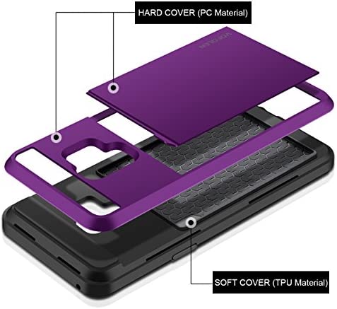 Vofolen Cover for Galaxy S9 Case Wallet Card Slot Holder Sliding Hidden ID Pocket Dual Layer Heavy Duty Protection Rugged Hard Shell TPU Bumper Armor Protective Case for Samsung Galaxy S9 (Purple)