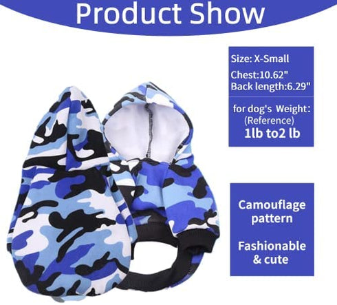 Dog Hoodie Sweatshirts Puppy Sweaters for Small Dogs Boy Girl for 1-2lbs Dogs - Winter Fall Dog Clothes for Chihuahua Doggie Pet Cat Warm Fleece Coat Outfit Camo (X-Small (1-2lbs))