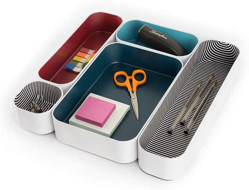 Drawer Organizer S/5 - 2" Peacock, Sky Blue, Berry, Stripes