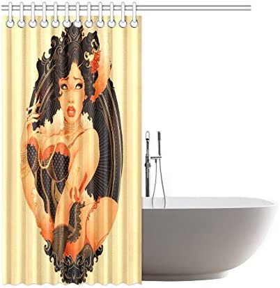 CTIGERS Fashion Shower Curtain Black Pin Up Girl Polyester Fabric Bathroom Decoration 66 x 72 Inch