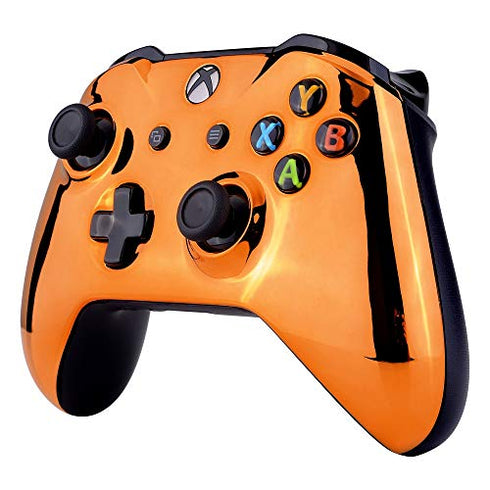 eXtremeRate Chrome Orange Edition Front Housing Shell for Xbox One Wireless Controller Model 1708, Replacement Custom Faceplate Cover for Xbox One S & Xbox One X Controller - Controller NOT Included