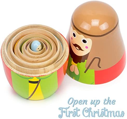 Imagination Generation - Nesting Nativity Set for Kids - Christmas Nesting Dolls, Wooden Toys Playset with Baby Jesus, Three Kings, Mary and Joseph Figurines for Kids - 11 Pcs