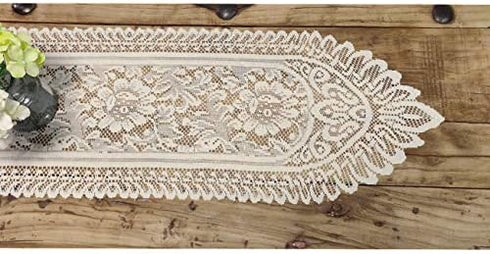 Tinsow 2 Pack Cotton Crochet Lace Rectangular Table Runner Dresser Scarf Doilies (Beige Without Tassels)
