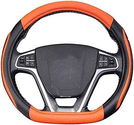 BuilLLin D Cut Steering Wheel Cover - D Shaped Flat Bottom Microfiber Leather Anti-Skid Breathable Fit 14.5"-15" (Orange)
