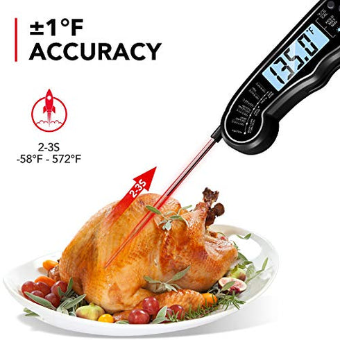 TEMOLA Meat Thermometer, Instant Read Food Thermometer with LCD Backlight Calibration, Waterproof Ultra Fast Digital Cooking Thermometer for Candy Deep Fry Liquids Beef Kitchen Baking Smoker Grill BBQ