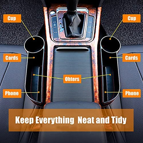 Car Seat Gap Filler Organizer Between Front seat car Organizer and Storage Box, Auto Premium PU Leather Console with Cup Holder, Car Pocket for Interior Essentials (for Driver Side)