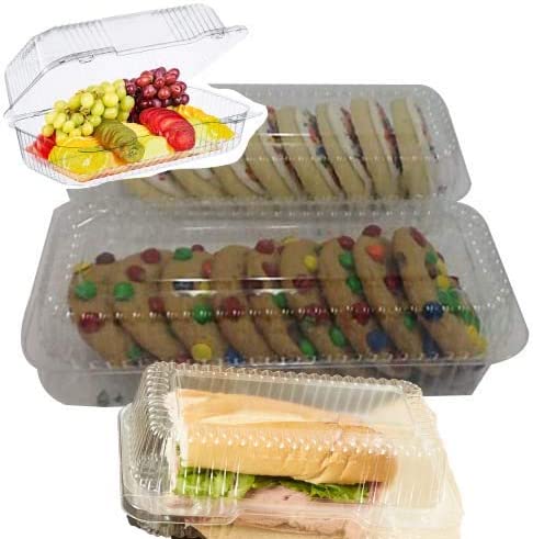 The Bakers Pantry cake roll container Clear Hinged Lid disposable 9"x 5 great for Loaf Deep Cookies plastic containers disposable donut cookie sandwich clamshell containers for food (Pack of 50)