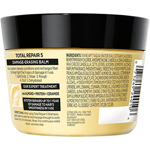 L'Oreal Paris Hair Expert Total Repair 5 Damage-Erasing Balm, Deeply repairs and reconstructs- dry, chemically treated hair, 8.5 oz. (Packaging May Vary)