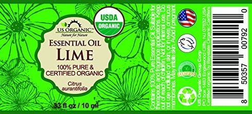 US Organic Lime Essential Oil - Certified Organic, Steam Distilled - W/ Euro droppers (More Size Variations Available) (10 ml / .33 fl oz)