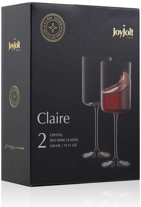 JoyJolt Red Wine Glasses Claire Collection Set of 2 Large Wine Glasses 14-Ounce Crystal Wine Glass Set Ultra-Elegant Design with Wide Rims Ideal for Special Occasions, Home Bar