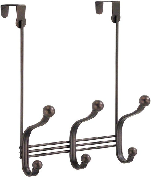 iDesign York Metal Over the Door Organizer, 3-Hook Rack for Coats, Hats, Robes, Towels, Bedroom, Closet, and Bathroom, 8.38" x 5.25" x 11", Bronze