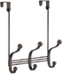 iDesign York Metal Over the Door Organizer, 3-Hook Rack for Coats, Hats, Robes, Towels, Bedroom, Closet, and Bathroom, 8.38" x 5.25" x 11", Bronze