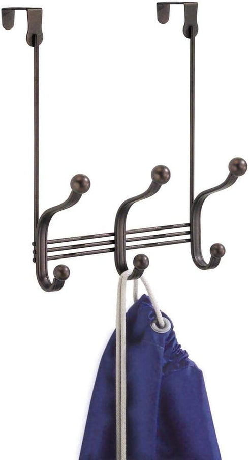 iDesign York Metal Over the Door Organizer, 3-Hook Rack for Coats, Hats, Robes, Towels, Bedroom, Closet, and Bathroom, 8.38" x 5.25" x 11", Bronze