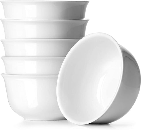 DOWAN Small Bowls, 10 Oz Bowl Set for Kitchen, Ceramic Ice Cream Bowls for Snack, Rice, Condiments, Side Dishes and Dessert, White Bouillon Cups Set of 6