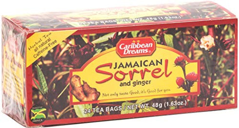 Caribbean Dreams Sorrel & Ginger Tea, 24 Tea Bags, All Natural, Caffeine Free, Herbal Tea, White, (CD S&G)